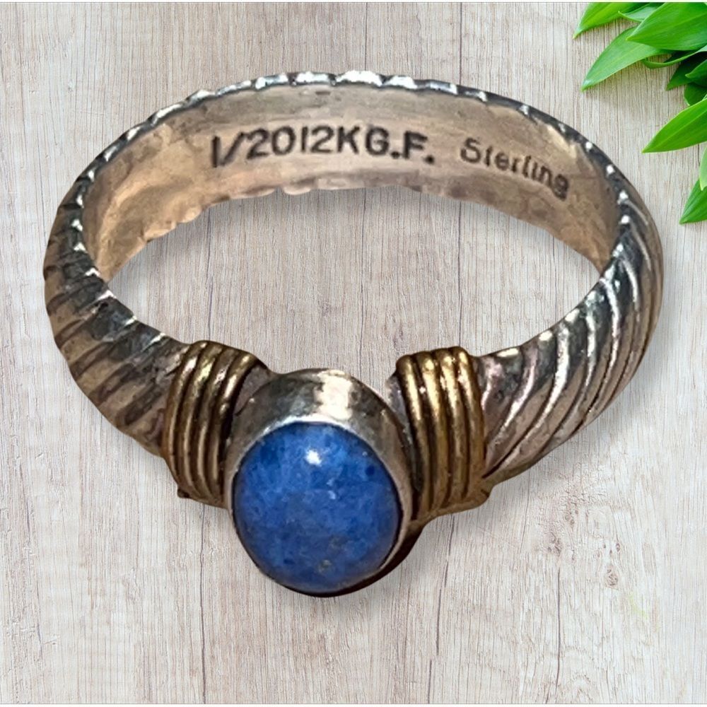 Vintage Sterling 12K Blue Kyanite Twisted Rope Ring size 8 - Picture 2 of 13